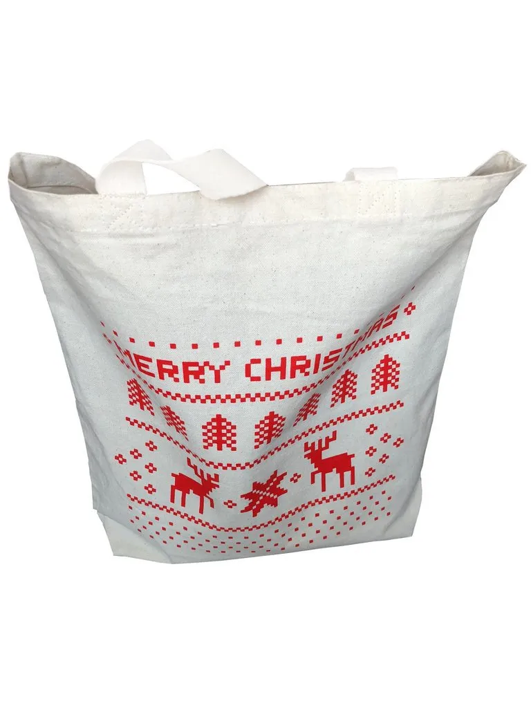 12 ct Merry Christmas 15" Medium Canvas Tote Bags w/Gusset - By Dozen