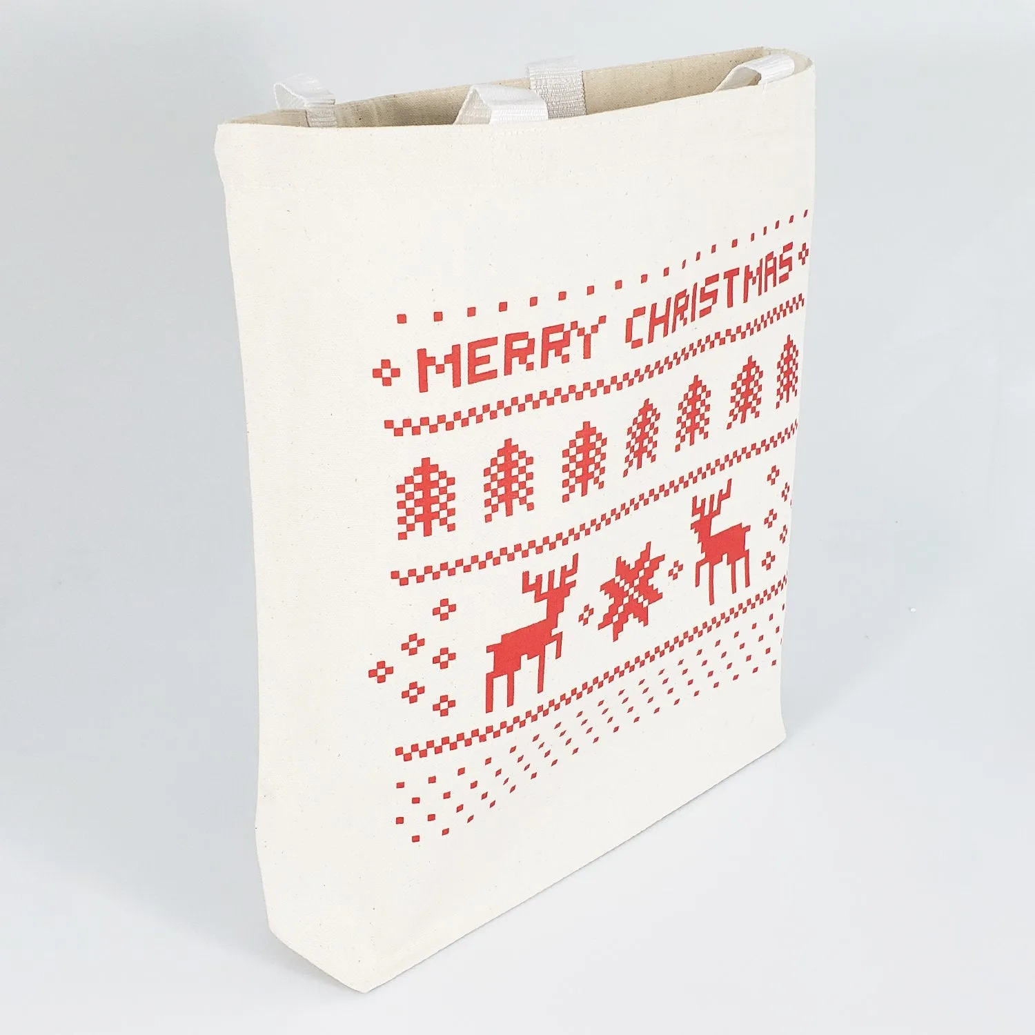 12 ct Merry Christmas 15" Medium Canvas Tote Bags w/Gusset - By Dozen