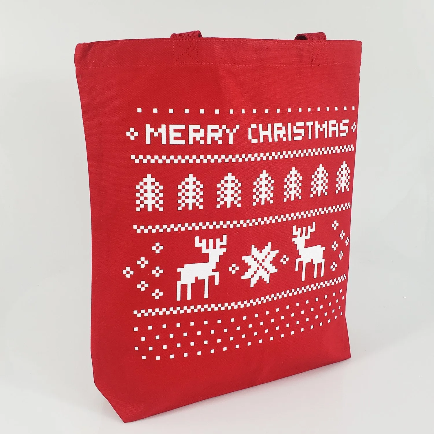 12 ct Merry Christmas 15" Medium Canvas Tote Bags w/Gusset - By Dozen