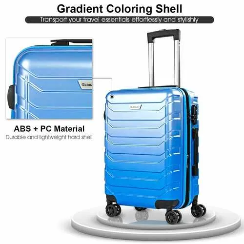 3 pcs Spinner Expandable Suitcase With TSA Lock-Blue