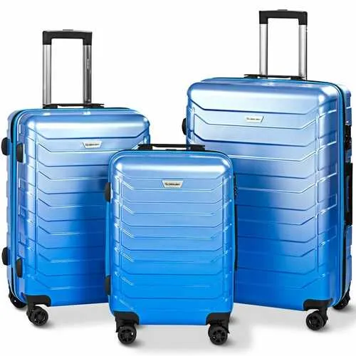 3 pcs Spinner Expandable Suitcase With TSA Lock-Blue