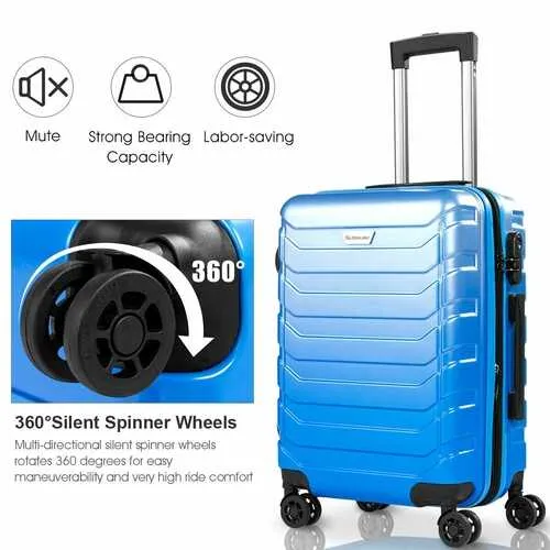 3 pcs Spinner Expandable Suitcase With TSA Lock-Blue