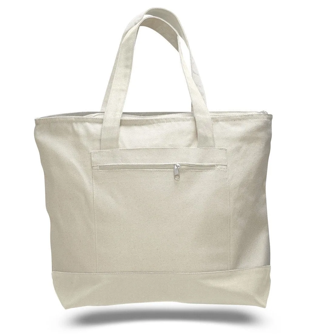 72 ct Heavy Canvas Zippered Shopping Tote Bags - By Case