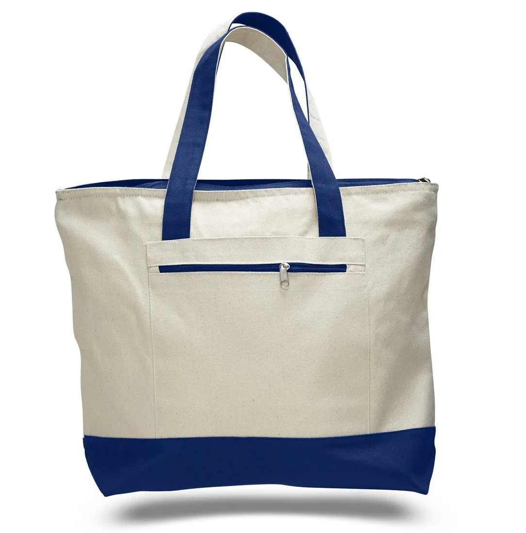 72 ct Heavy Canvas Zippered Shopping Tote Bags - By Case