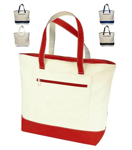 72 ct Heavy Canvas Zippered Shopping Tote Bags - By Case