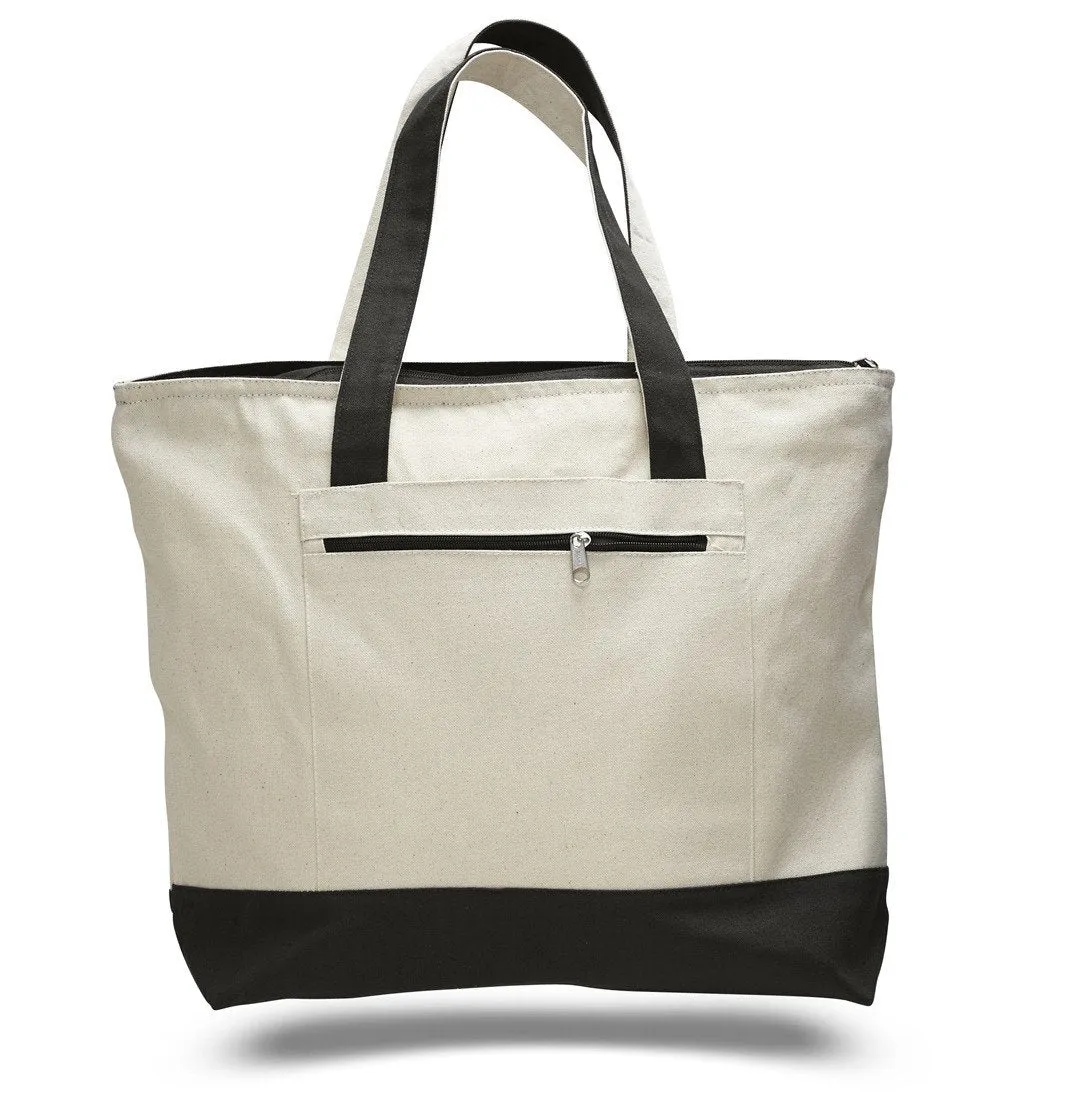 72 ct Heavy Canvas Zippered Shopping Tote Bags - By Case