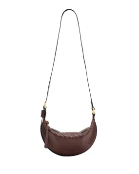 AllSaints Half Moon Snake Effect Leather Bag in Burnt Red