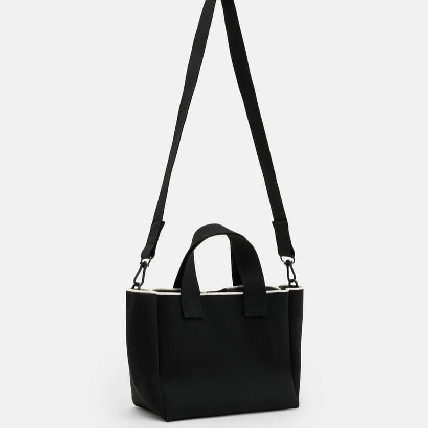 AllSaints Izzy Logo Print Knitted Mini Tote Bag in Black