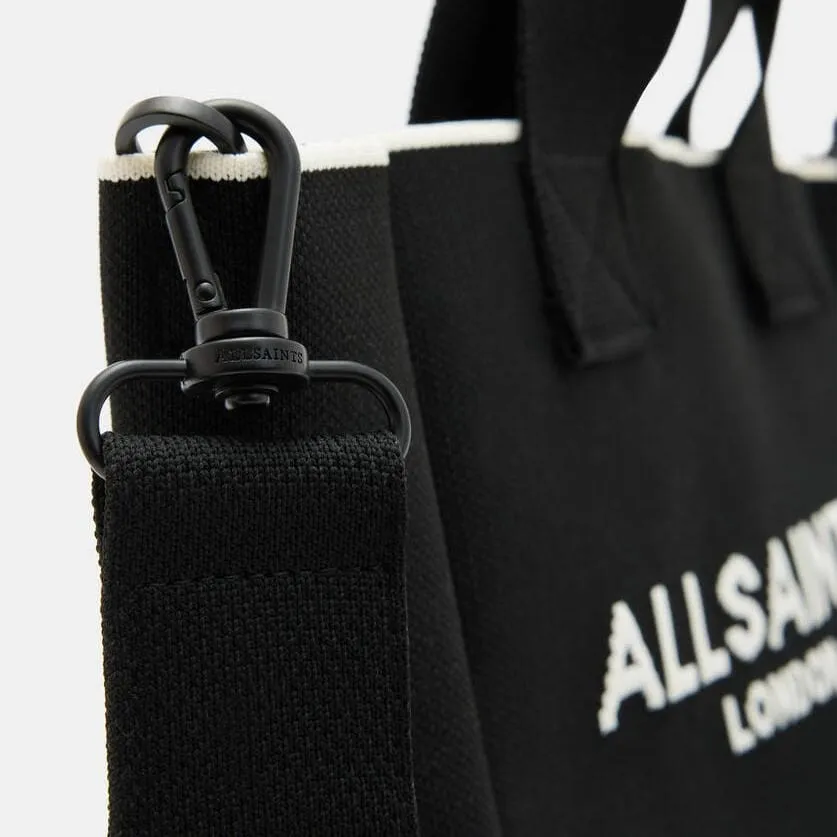 AllSaints Izzy Logo Print Knitted Mini Tote Bag in Black