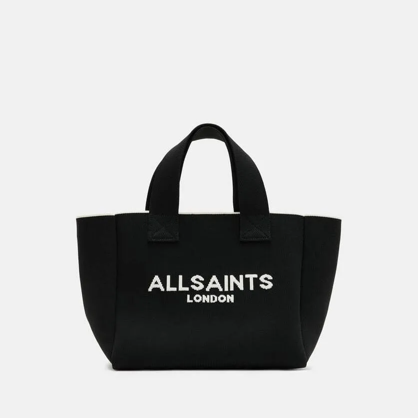 AllSaints Izzy Logo Print Knitted Mini Tote Bag in Black