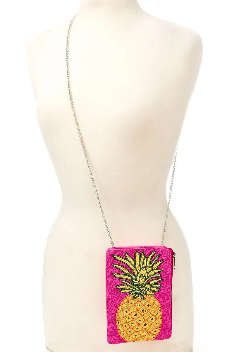 Bag016 Pineapple Beaded Crossbody Pink