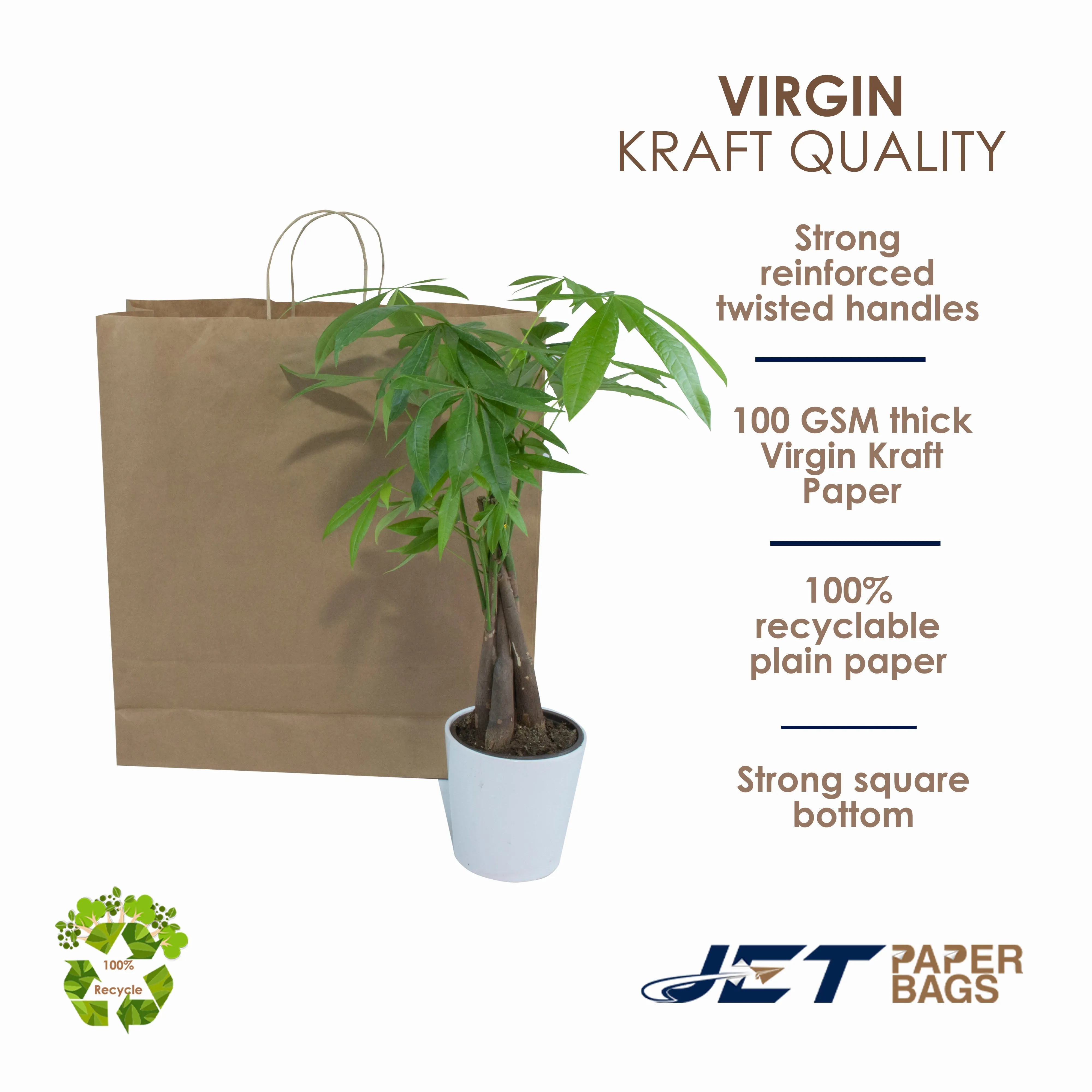 BROWN Large Paper Bags with Twisted Handles -VERA-18" x 5" x 19.75 H"