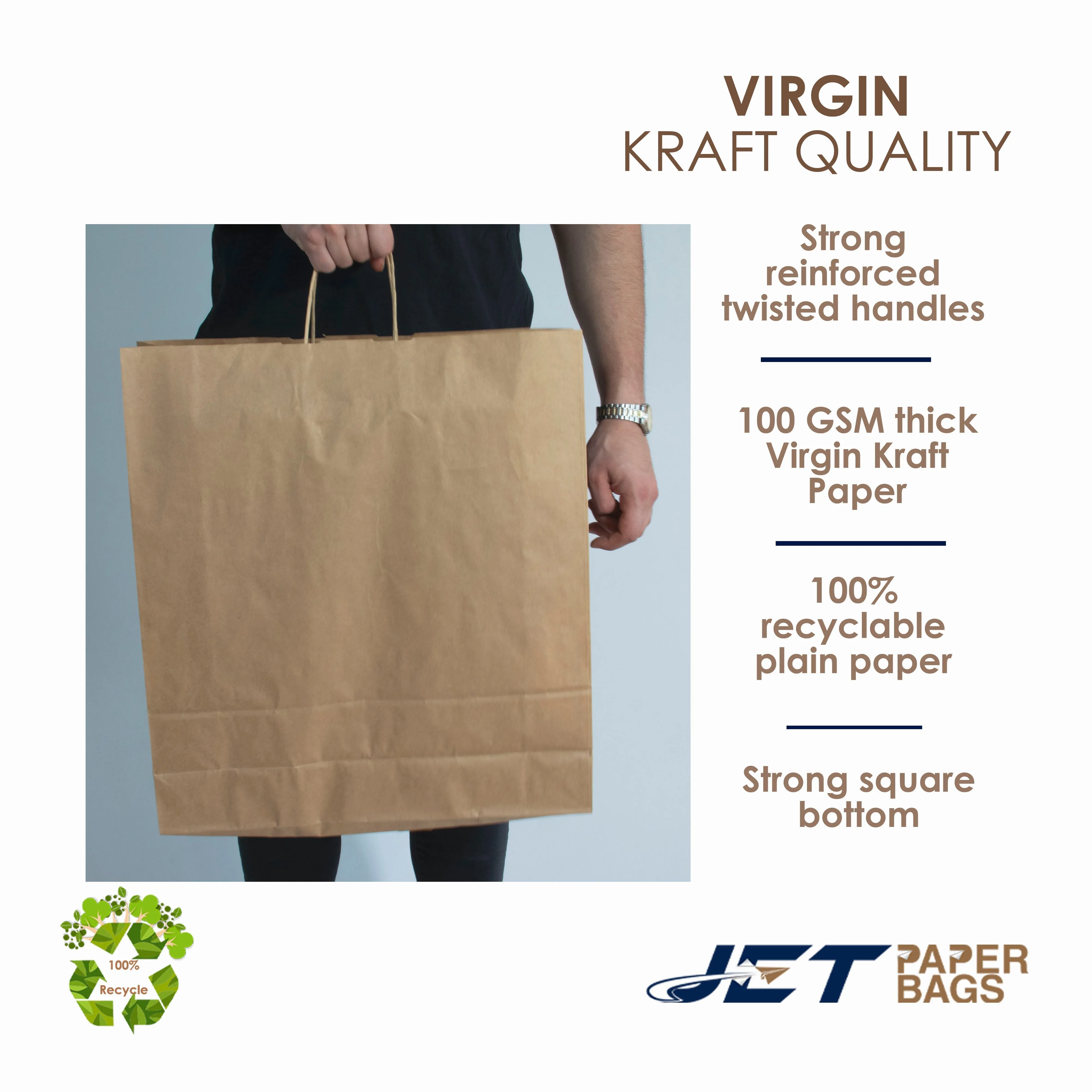 BROWN Large Paper Bags with Twisted Handles -VERA-18" x 5" x 19.75 H"