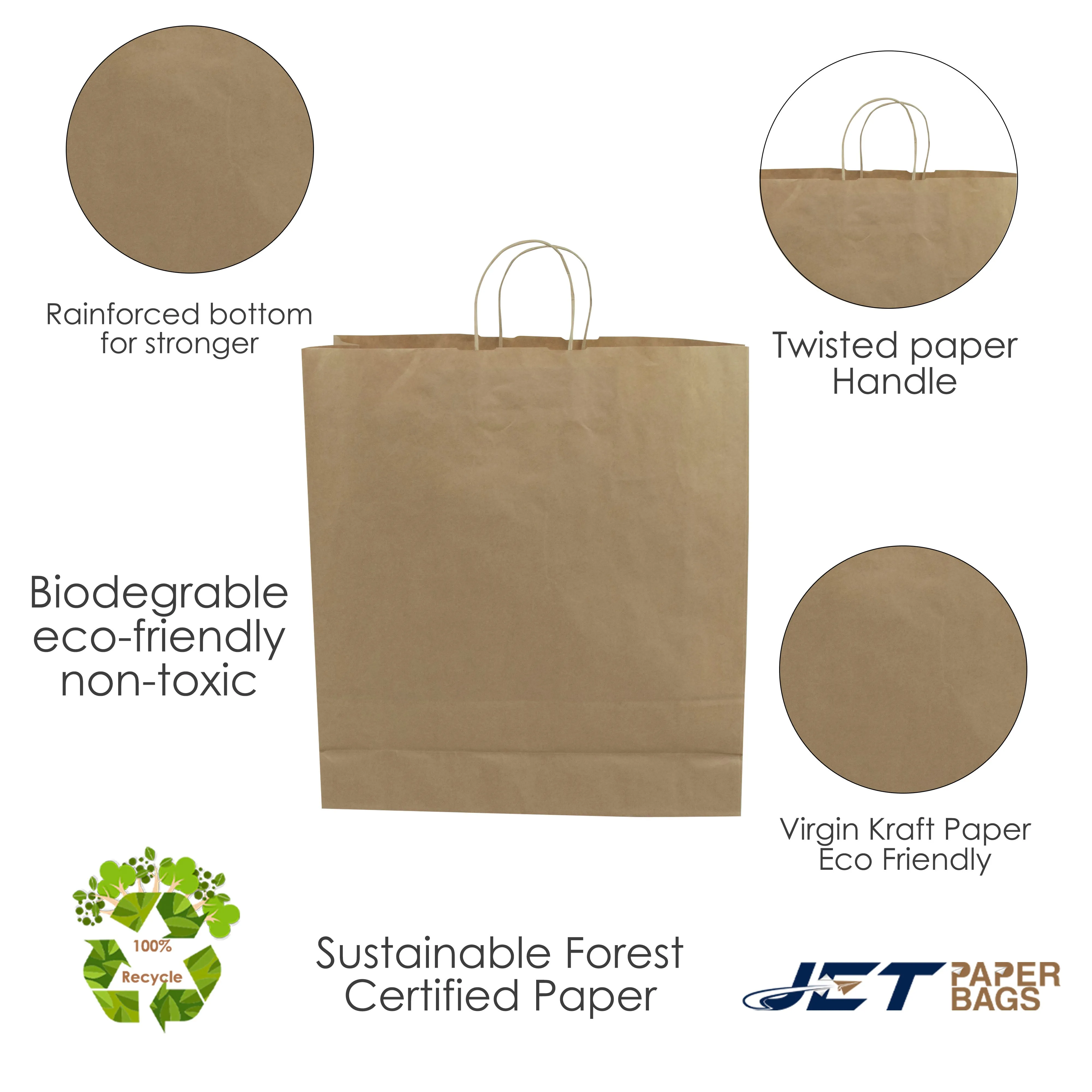 BROWN Large Paper Bags with Twisted Handles -VERA-18" x 5" x 19.75 H"