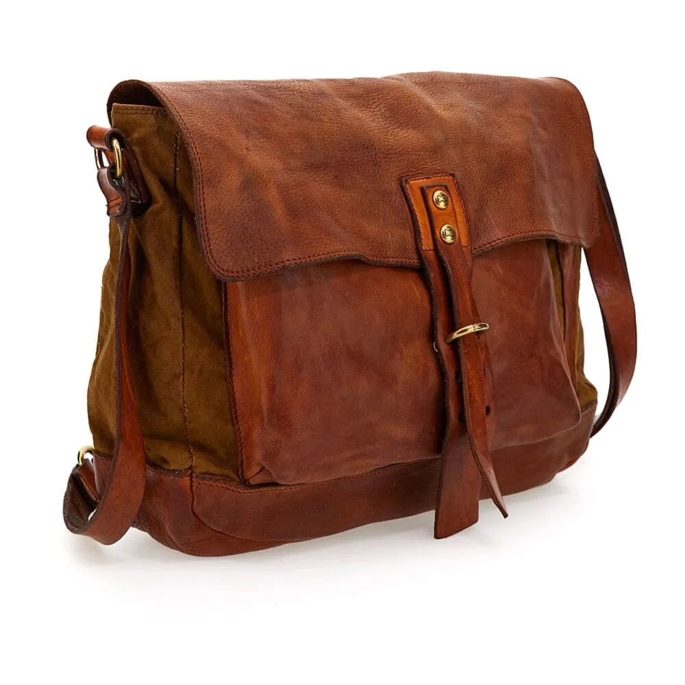 Campomaggi Enea Leather and Canvas Crossbody Bag