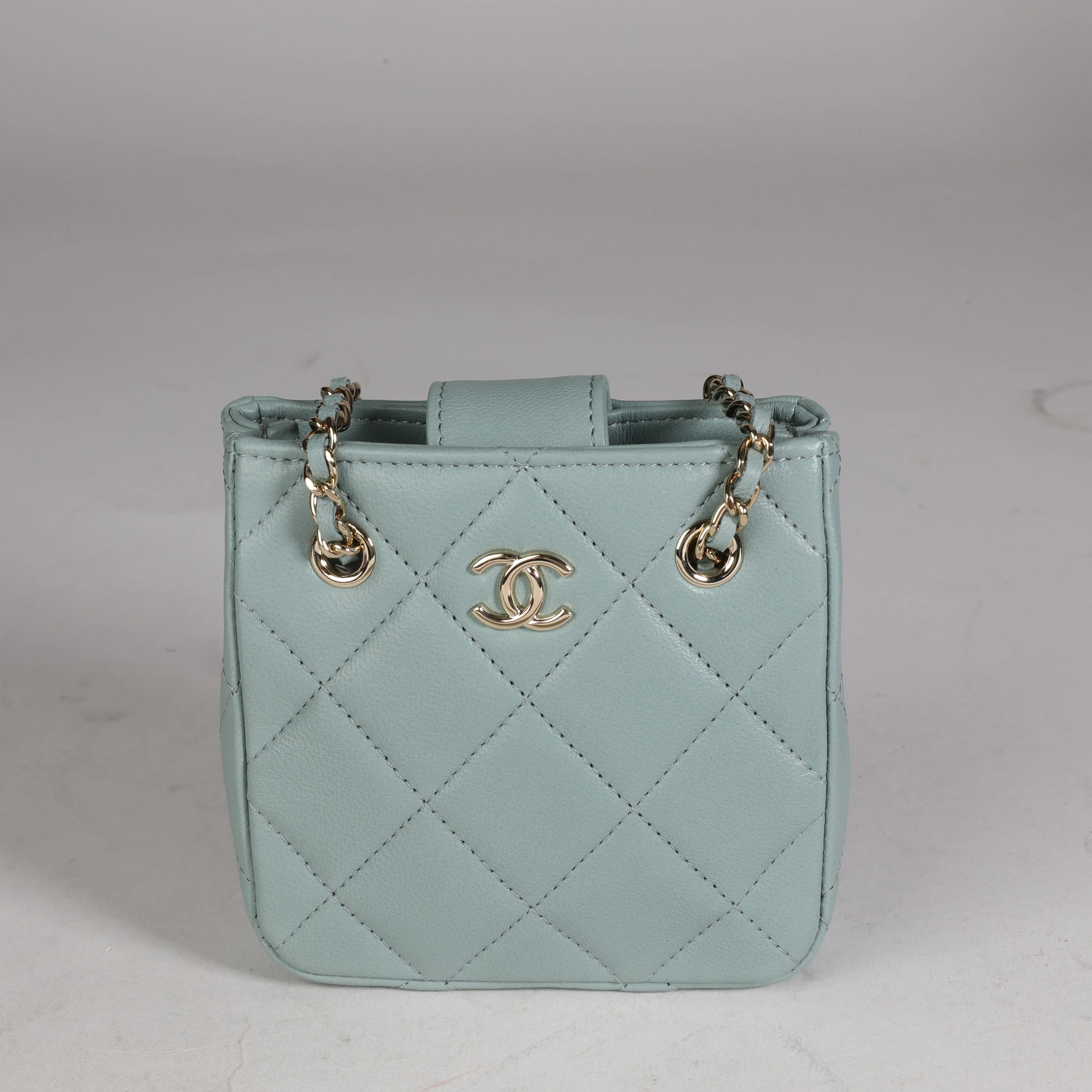 CHANEL Light Teal Quilted Lambskin Tiny Shopping Bag