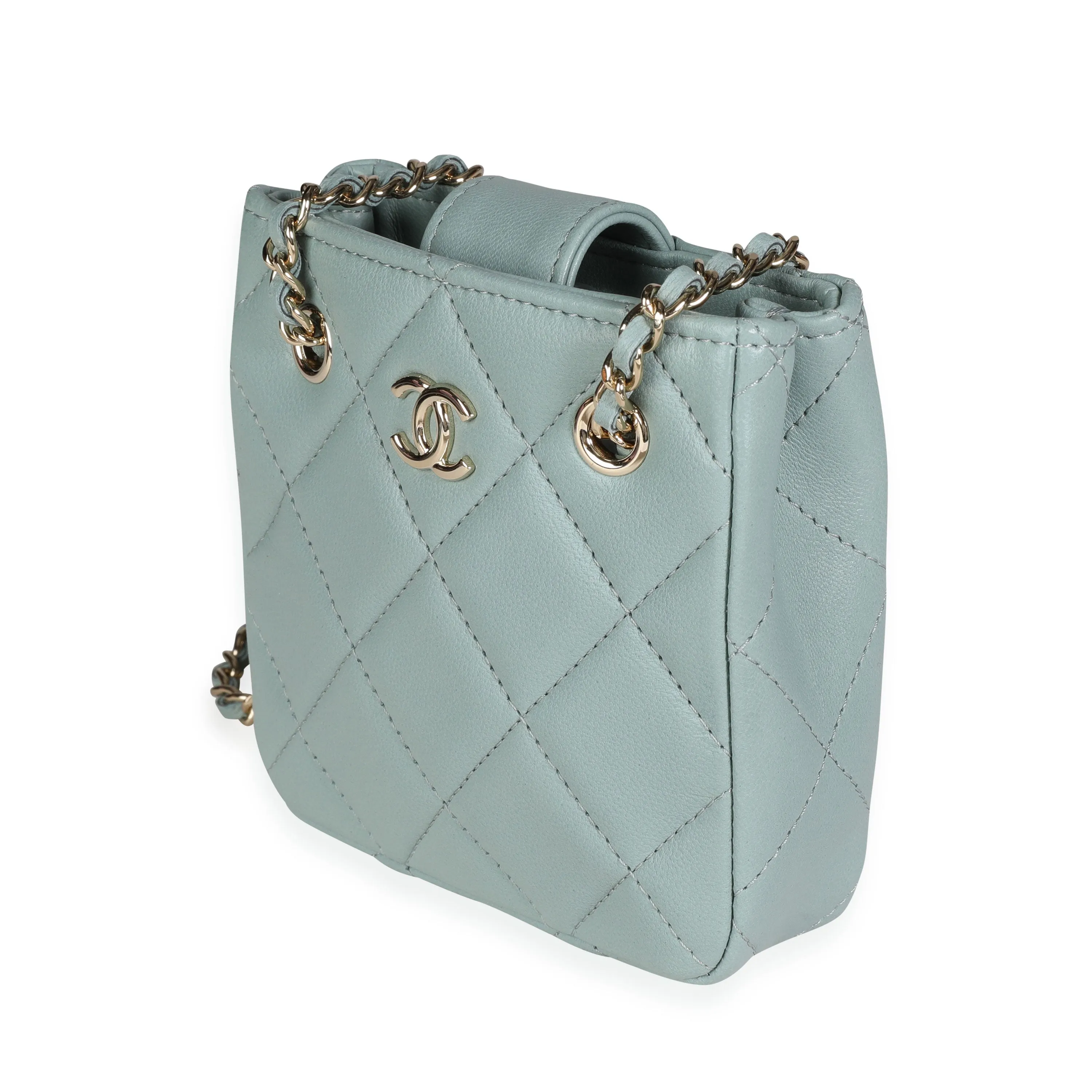 CHANEL Light Teal Quilted Lambskin Tiny Shopping Bag