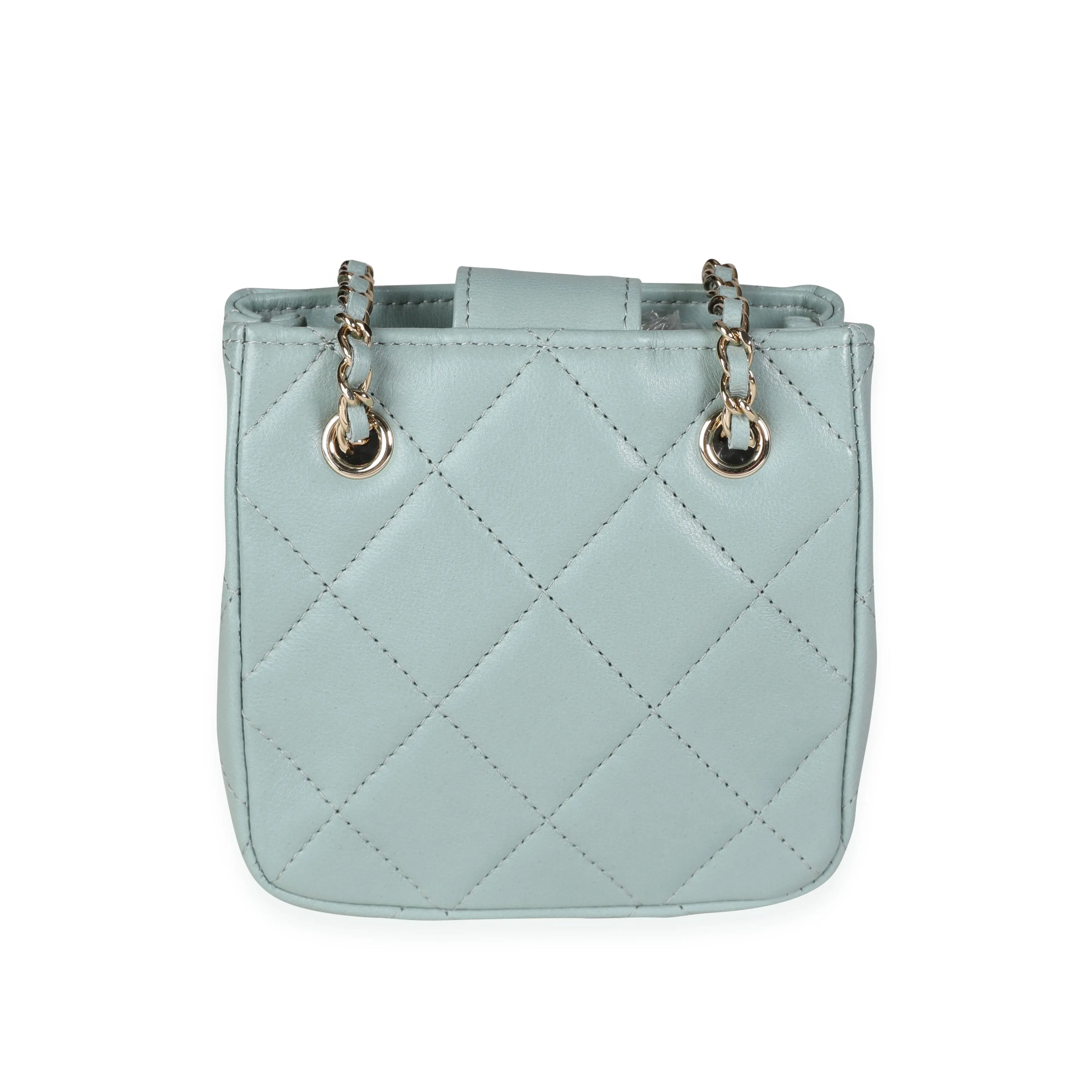 CHANEL Light Teal Quilted Lambskin Tiny Shopping Bag