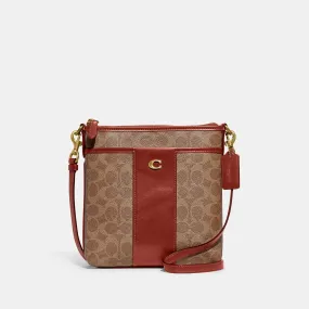 Coach Kitt Messenger Crossbody In Colorblock Signature Canvas Tan Rust