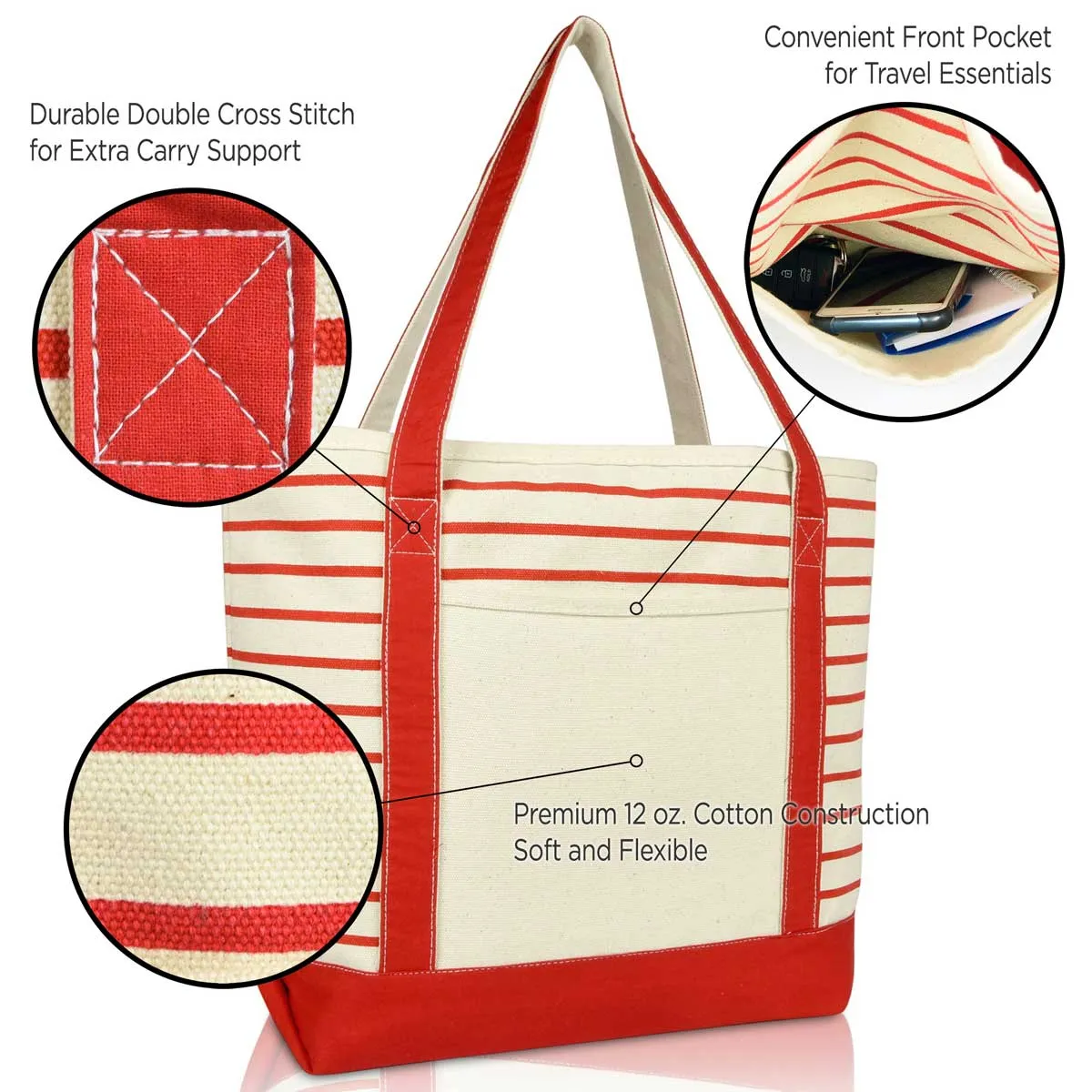 Dalix Striped Soft Tote (Set of 3)