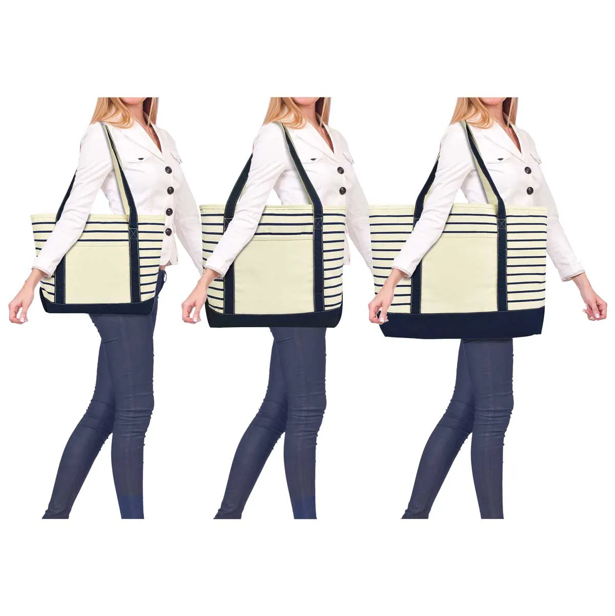 Dalix Striped Soft Tote (Set of 3)