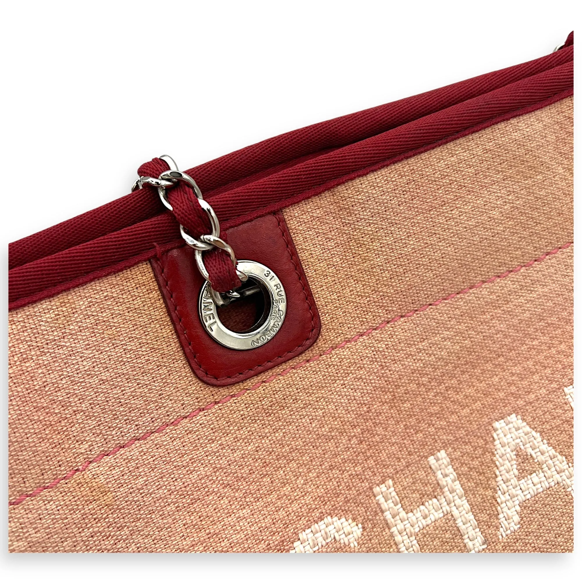 Deauville Tote Bag Red in Canvas, Silver hardware