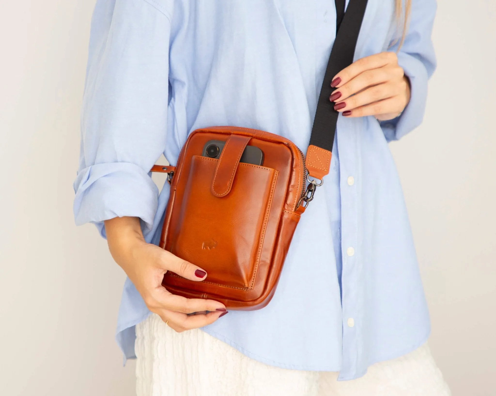 Dillon Crossbody Leather Bag, Burnished Tan