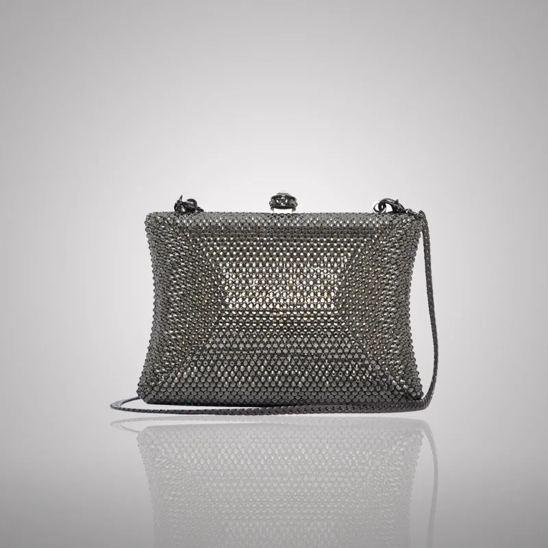 Elegant Dark Rectangular Swarovski Clutch | 0C830-G