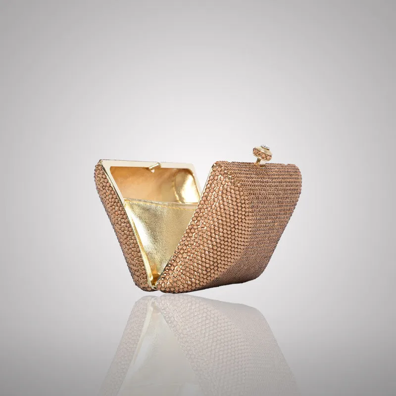 Elegant Light Golden Rectangular Swarovski Clutch | 0C830-X