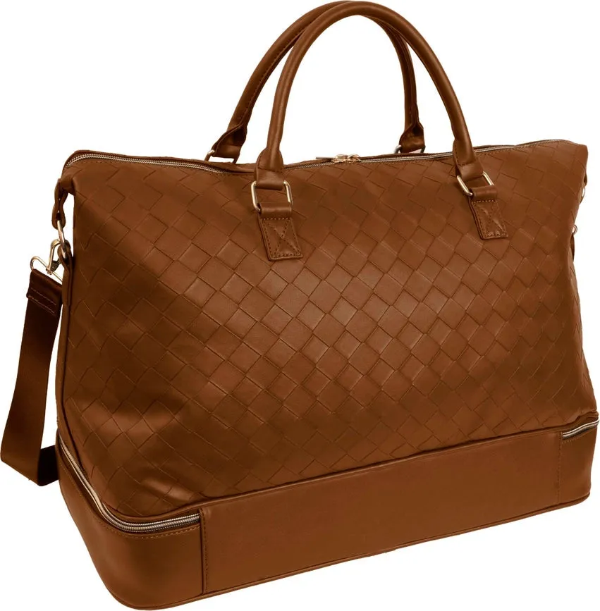 Ellen Tracy 20 Inch Woven Drop Bottom Duffel COGNAC