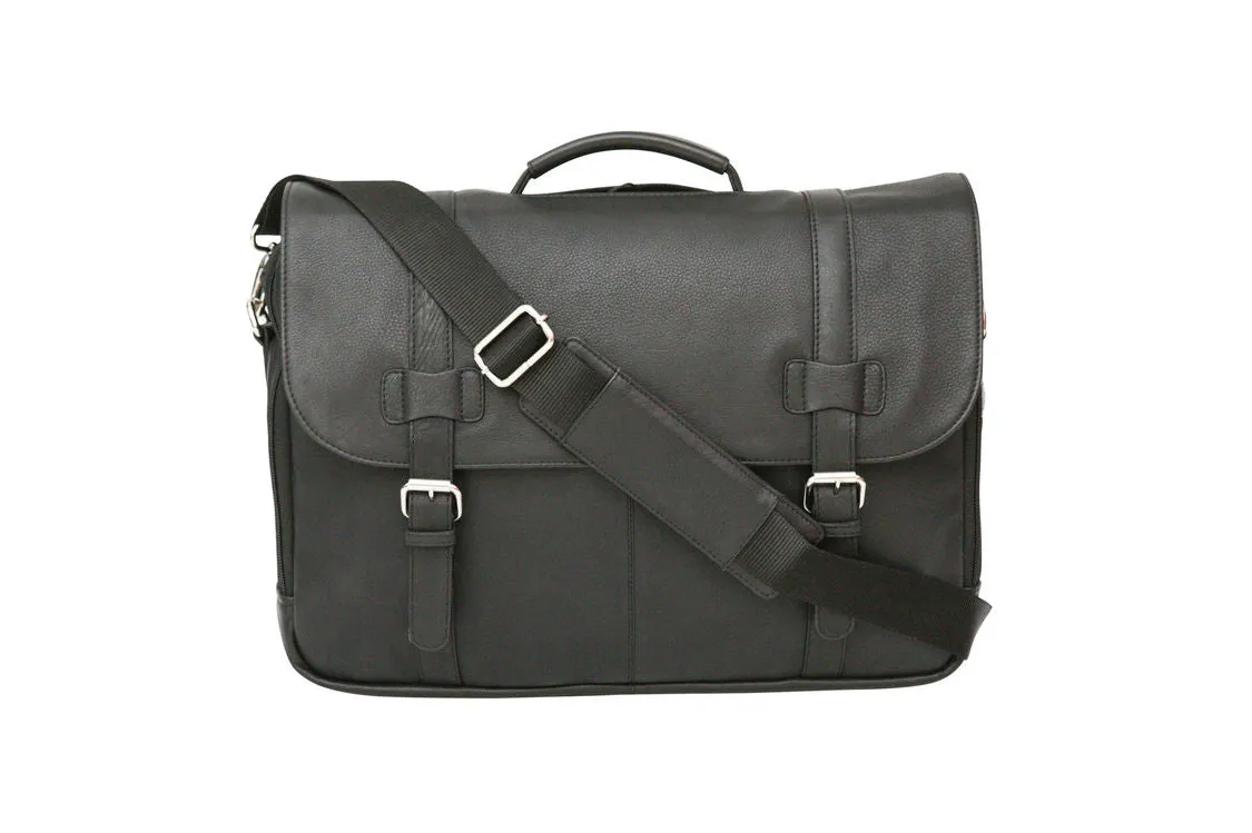 Felda Firenze Black Leather RFID Flap Over Briefcase