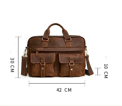 Genuine Leather Men's Retro Business Briefcase Bag for 15.6" Laptop & Accessories