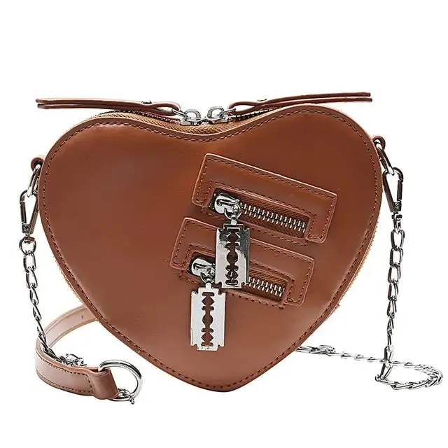 Heart Blade Zipper Chain Crossbody Bags