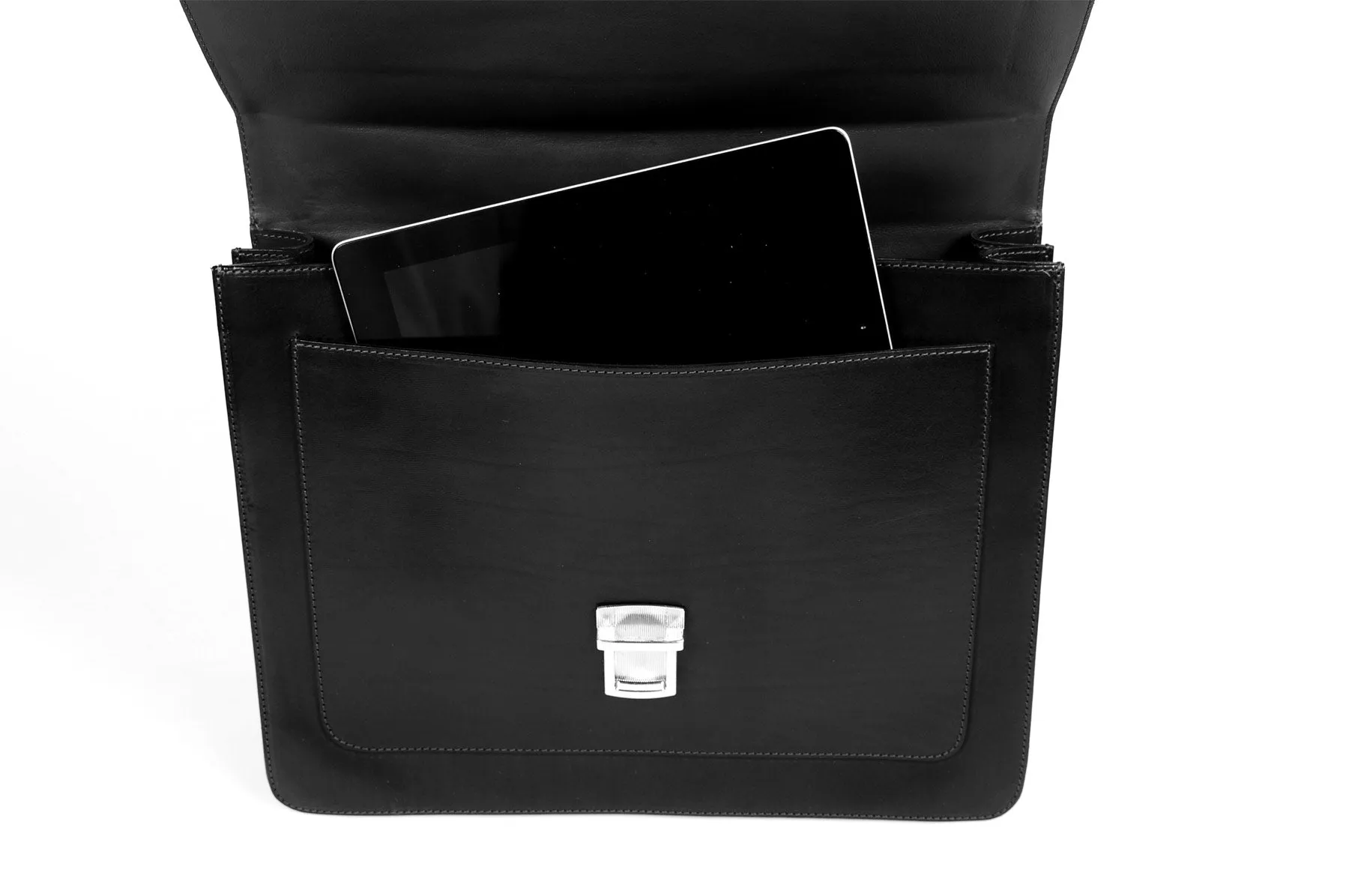 Italian Leather Briefcase - The Arrezo - Onyx Black