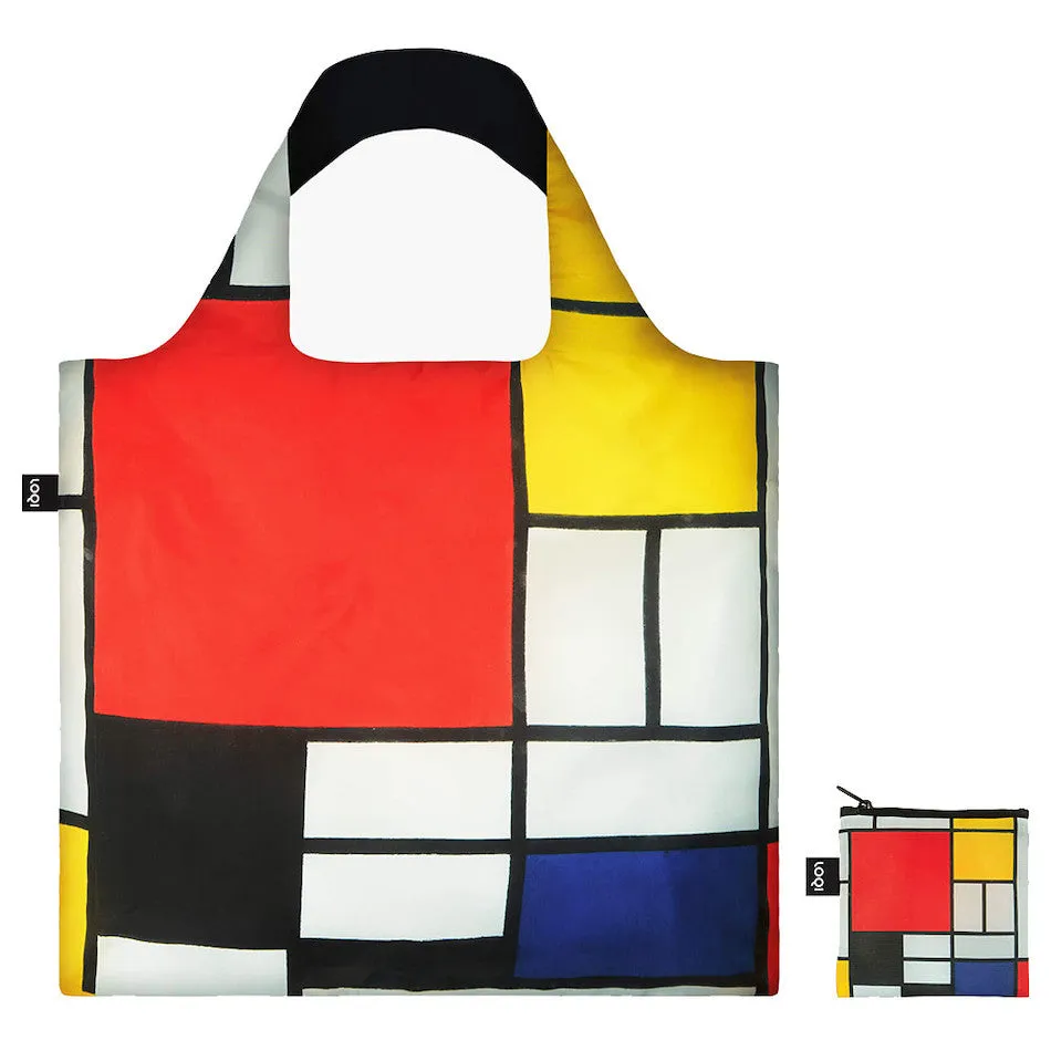 LOQI Piet Mondrian Composition with Red Yellow Blue and Black Recycled Tote Bag