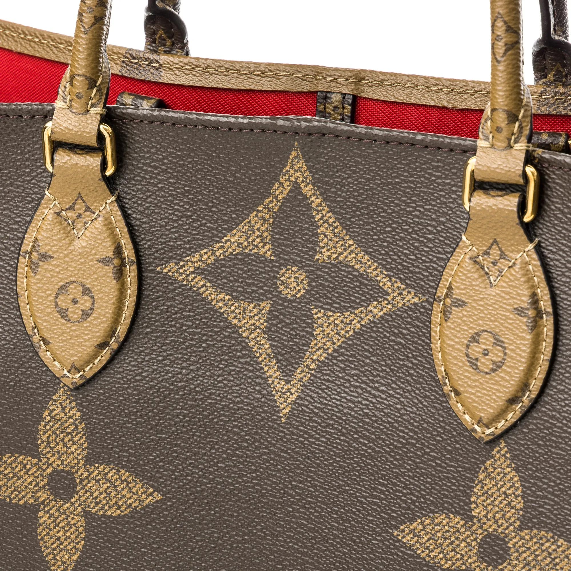 OnTheGo GM Brown Tote Bag in Monogram Coated Canvas, Gold hardware