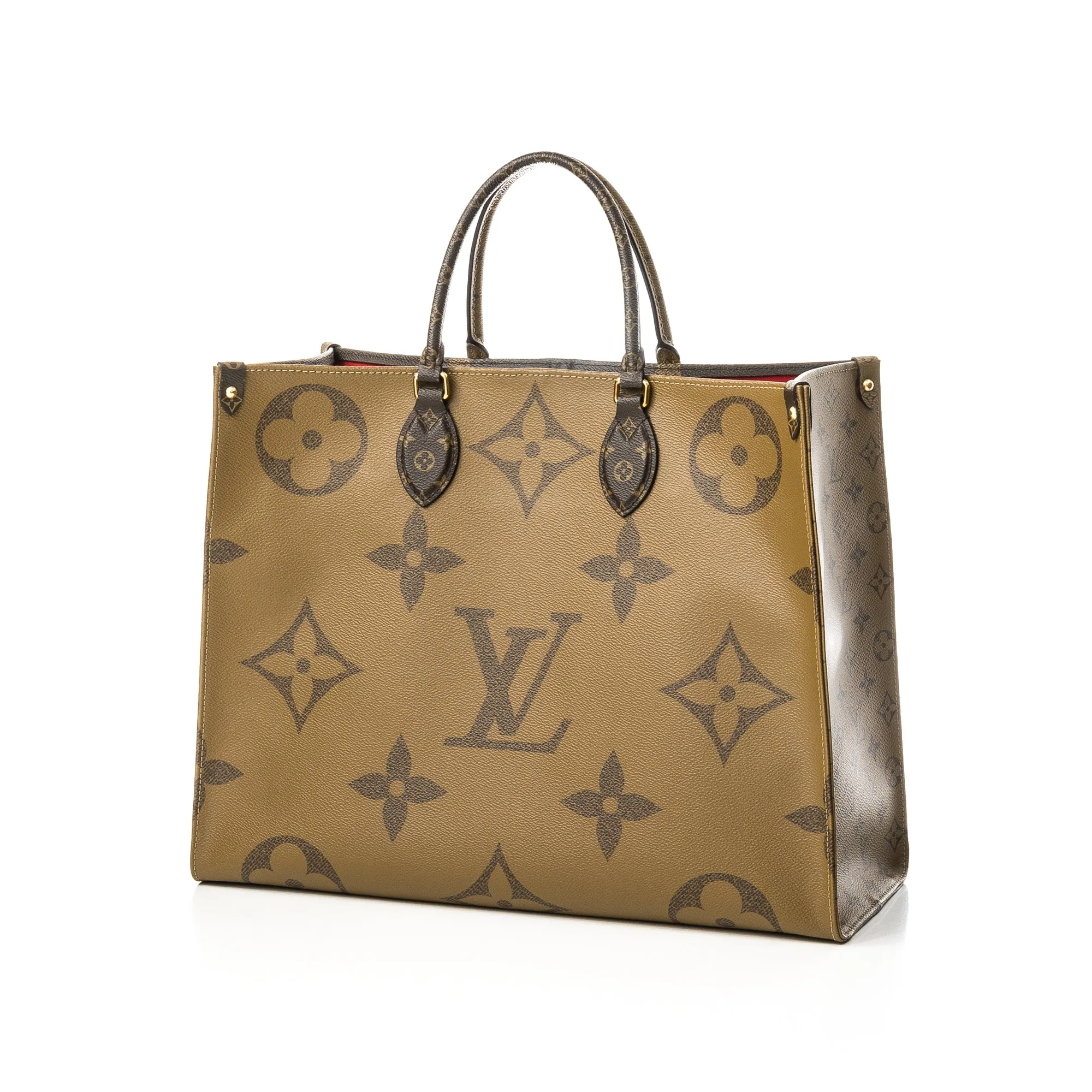 OnTheGo GM Brown Tote Bag in Monogram Coated Canvas, Gold hardware