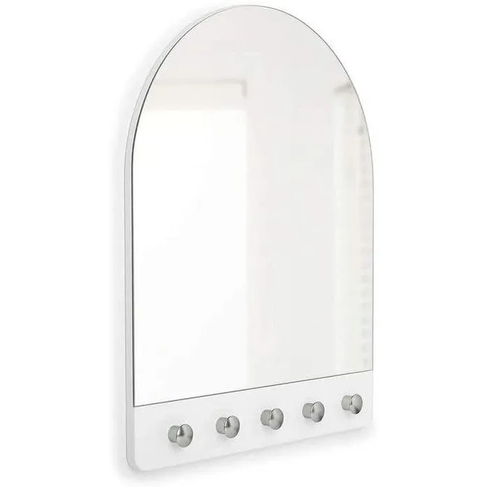 Peek Entryway Mirror with Hooks White