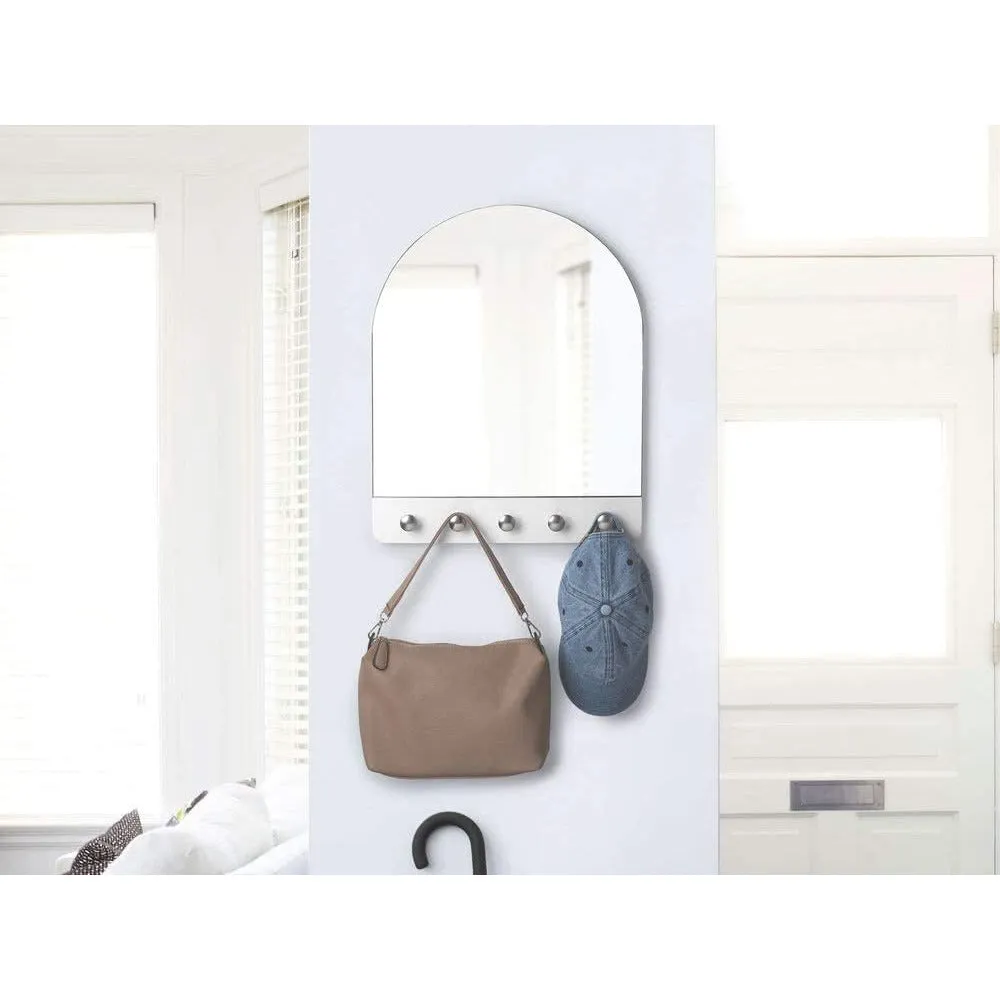 Peek Entryway Mirror with Hooks White