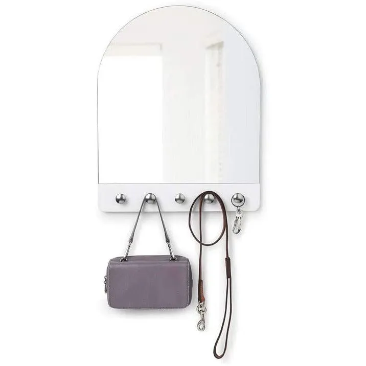 Peek Entryway Mirror with Hooks White