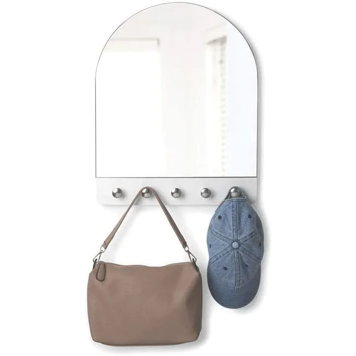 Peek Entryway Mirror with Hooks White