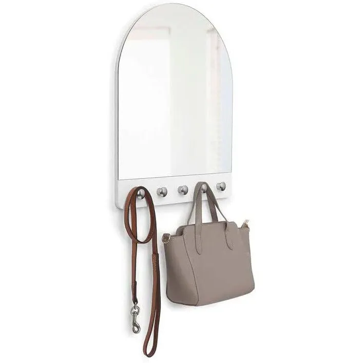 Peek Entryway Mirror with Hooks White