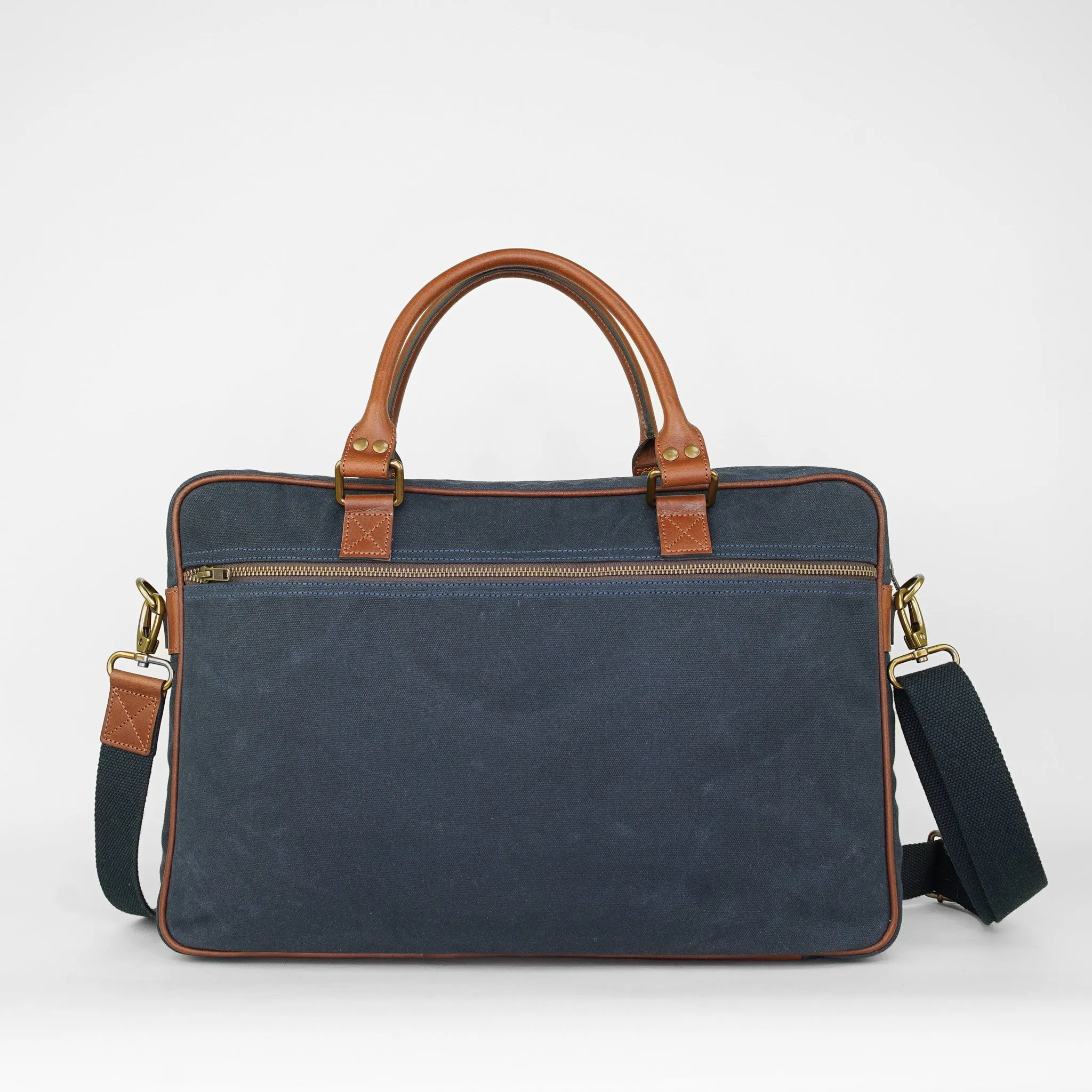 Premium Navy Waxed Canvas Briefcase - Stylish & Durable Laptop Bag