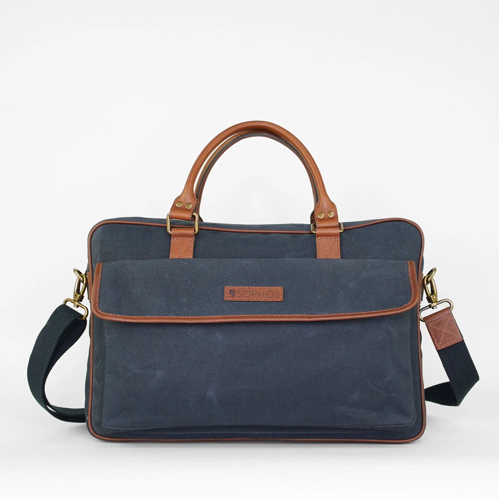 Premium Navy Waxed Canvas Briefcase - Stylish & Durable Laptop Bag