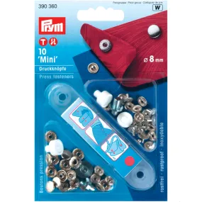 Prym 390360 pack of 10 Silver press fasteners 8mm Mini