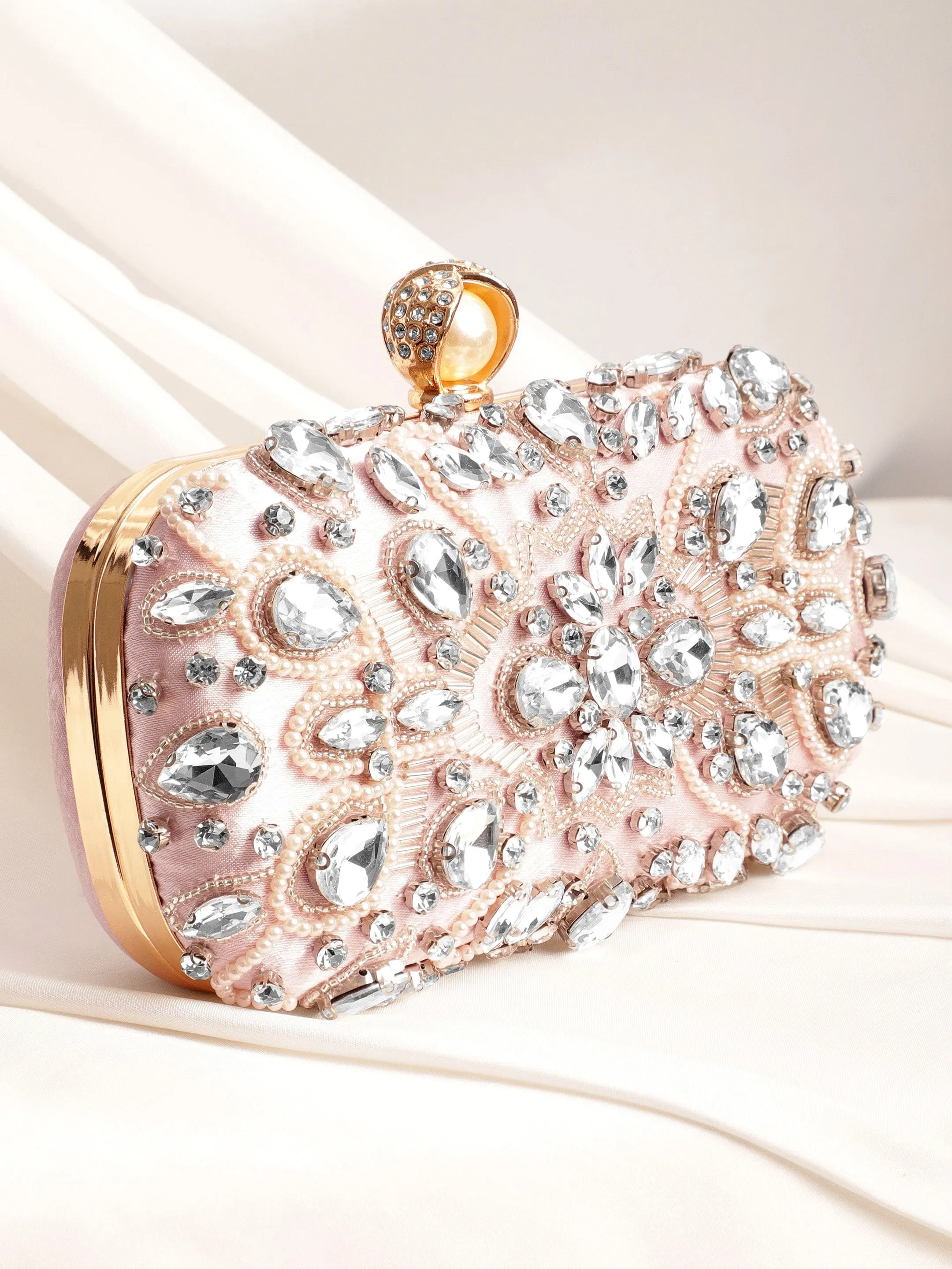 Rubans Pink bag studded with bold crystals exquisite clutch handbag