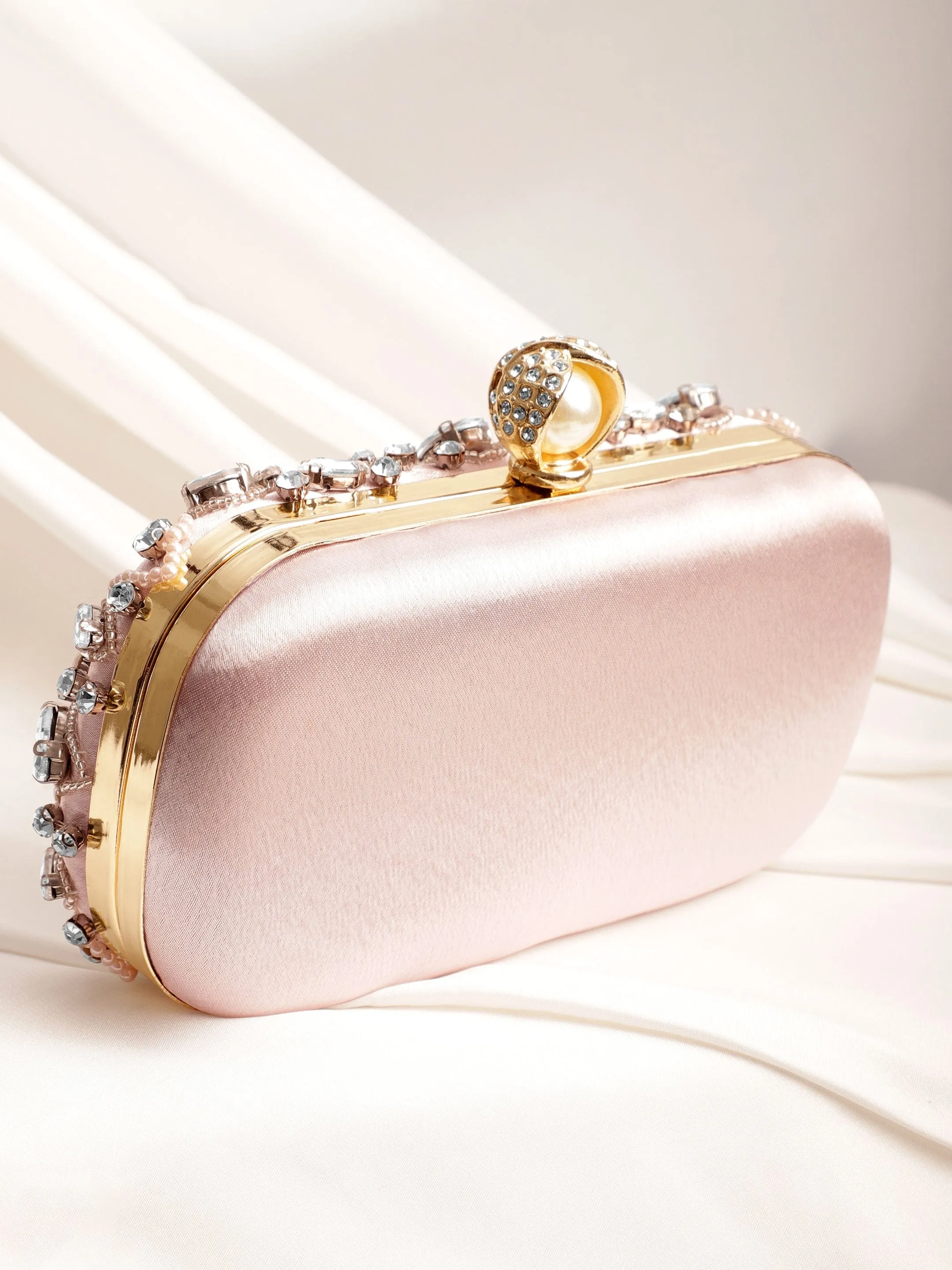 Rubans Pink bag studded with bold crystals exquisite clutch handbag