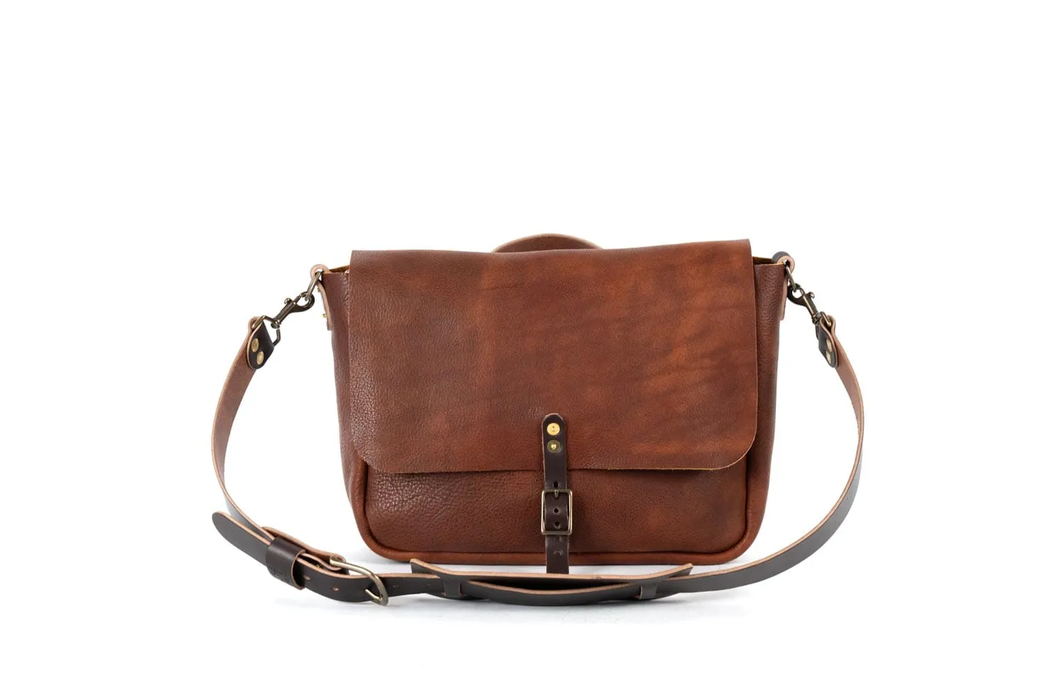 STEPHEN LEATHER MESSENGER BAG - SMALL - SADDLE