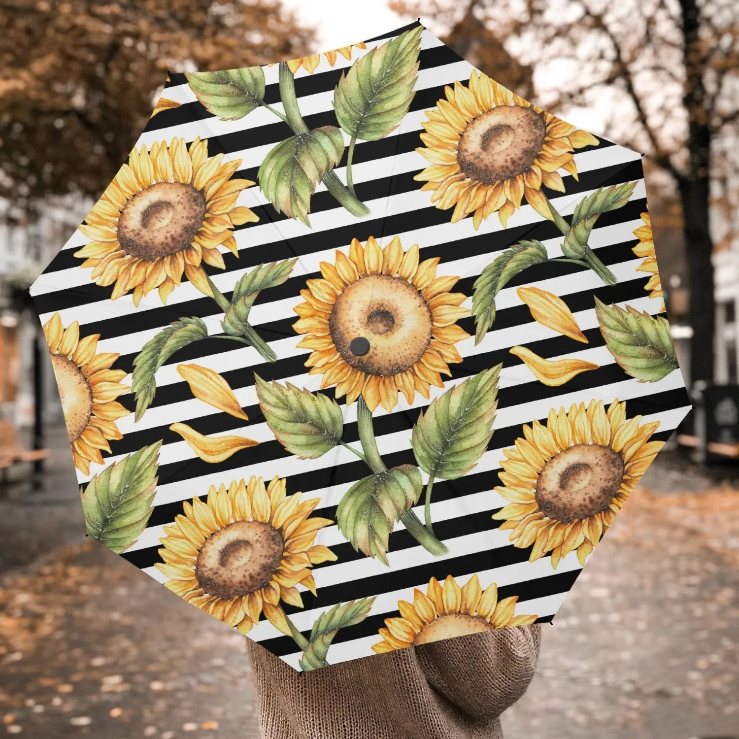 Striped Sunflower Automatic Umbrella