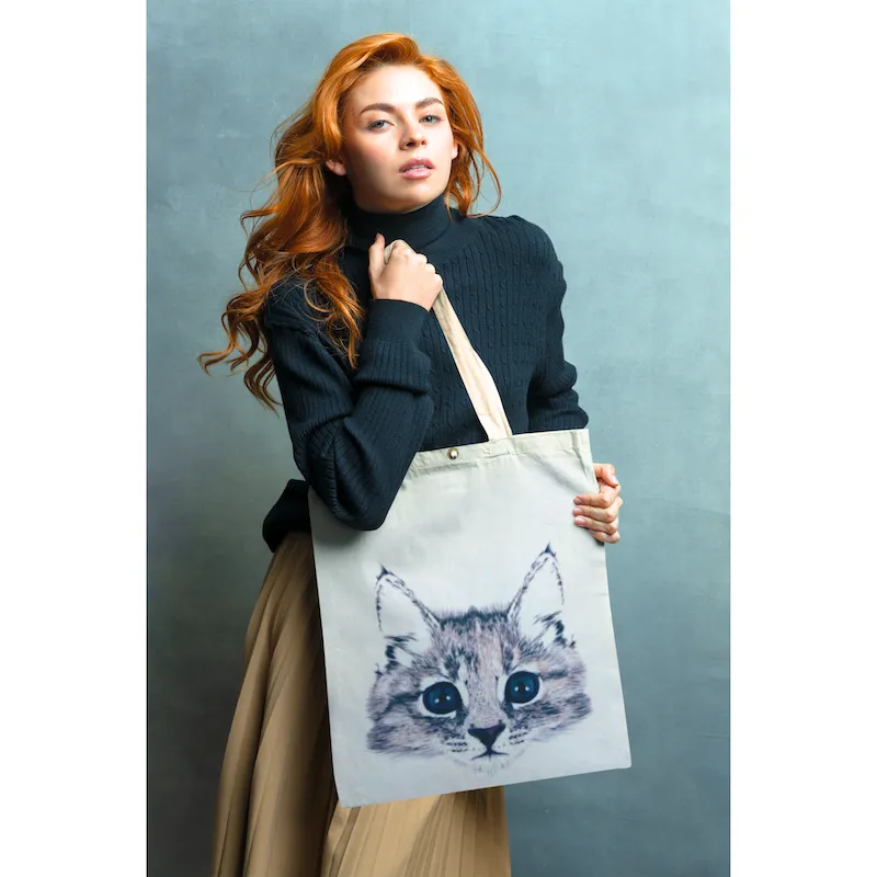 White Kitten Canvas Tote Bag